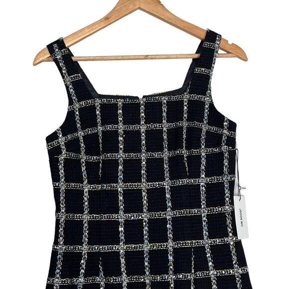 Jason Wu Tweed Mini Dress Sz XS Black Sleeveless Square Neck Metallic Classic - Picture 2 of 11